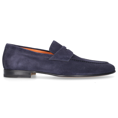 Shop Santoni Loafers 17511 Suede In Blue