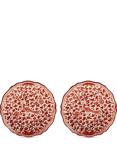 Les-ottomans Peacock Handpainted Pleate Set In Red