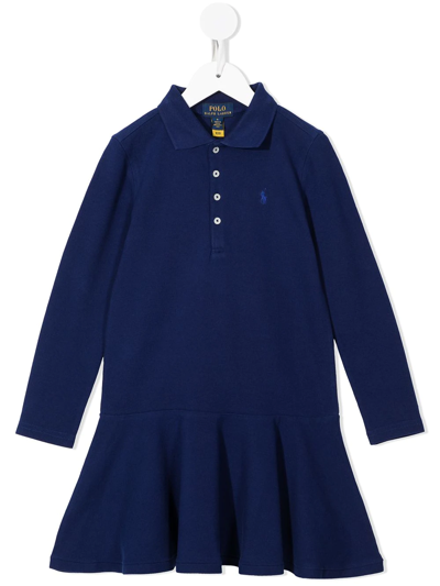 Shop Ralph Lauren Logo Embroidered Polo Dress In Blue