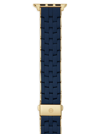 Shop Michele Women's Apple Watch Woven Goldtone Stainless Steel & Silicone Bracelet Strap/38/40/41 & 42/44/45/49m In Navy