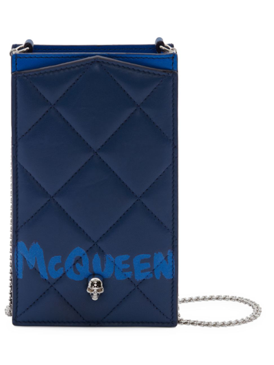 Shop Alexander Mcqueen Quilted Leather Phone Case-on-chain In Navy Ultra Marine