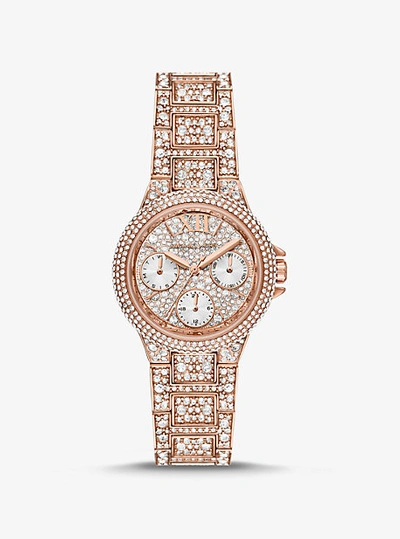 Shop Michael Kors Mini Camille Pavé Rose Gold-tone Watch