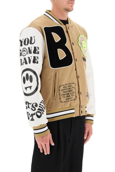 Shop Barrow College Bomber Jacket In Wool And Faux Leather In Brown,white,black