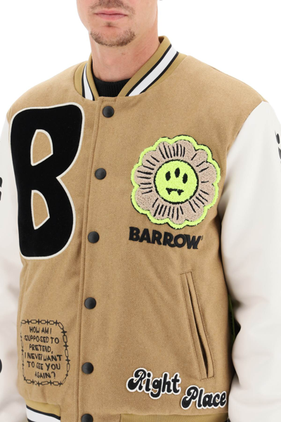 Shop Barrow College Bomber Jacket In Wool And Faux Leather In Brown,white,black