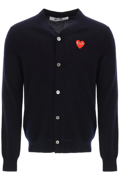 Shop Comme Des Garçons Play Heart Patch Cardigan In Blue