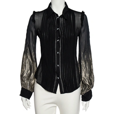 Pre-owned Class By Roberto Cavalli Black Lurex Crepe Button Front Shirt M