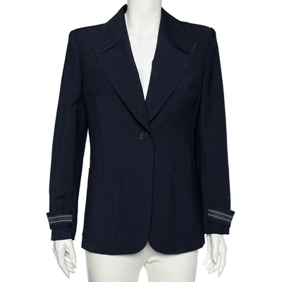 Pre-owned Fendi Navy Blue Wool Striped Cuff Detail Tailored Blazer M