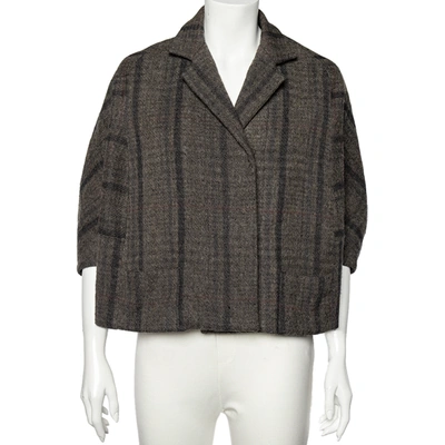 Pre-owned Marni Grey Checkered Wool Oversized Cropped Jacket M