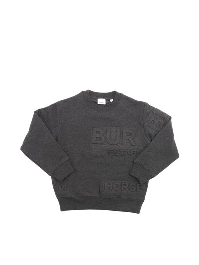 Shop Burberry Kids Logo Embossed Sweatshirt In Grey