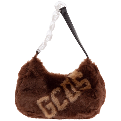 Shop Gcds Chain Linked Faux Fur Shoulder Bag In Brown