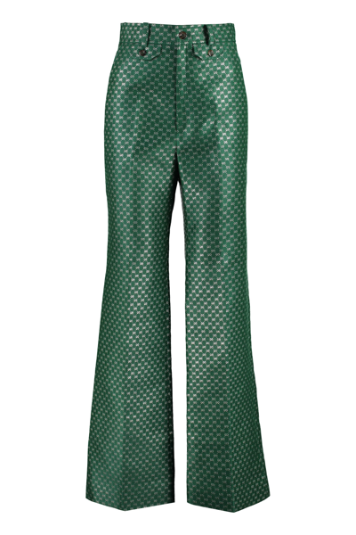 Shop Gucci Mini Gg Lurex Flared Trousers In Green