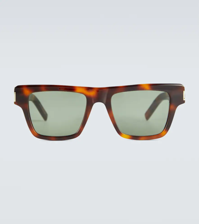 Shop Saint Laurent Square-frame Acetate Sunglasses In Havana-havana-green