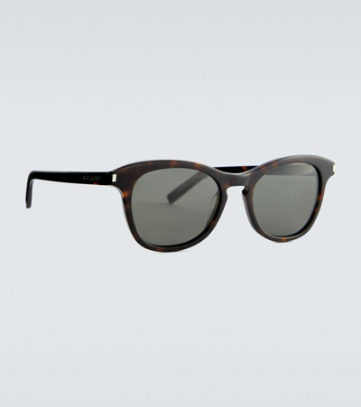 Saint Laurent Round-frame Acetate Sunglasses In Havana-havana-grey