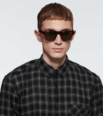 Saint Laurent Square-frame Acetate Sunglasses In Havana-havana-green
