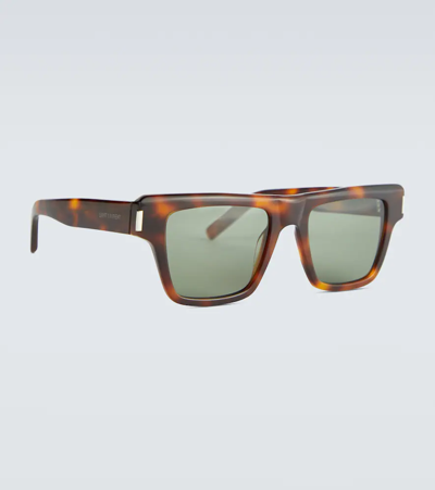 Shop Saint Laurent Square-frame Acetate Sunglasses In Havana-havana-green