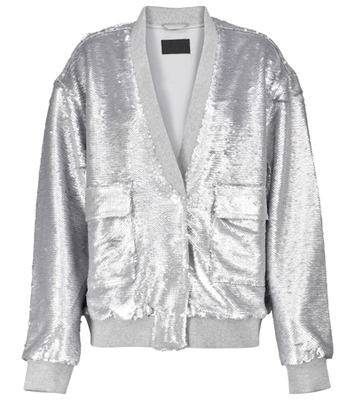 Rta Denim Salome Sequin Varsity Jacket In Lead Crystal | ModeSens
