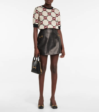 Shop Gucci Reversible Jacquard Wool Sweater In Almond/black/mc