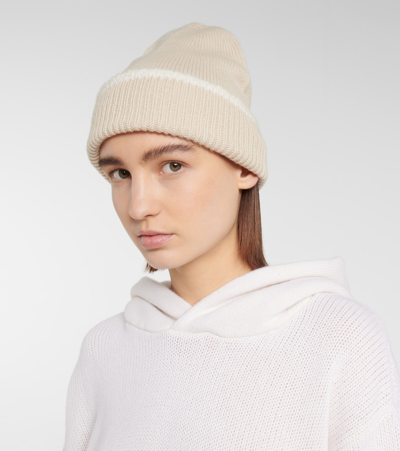 Shop Barrie Ribbed-knit Cashmere Beanie In Beige