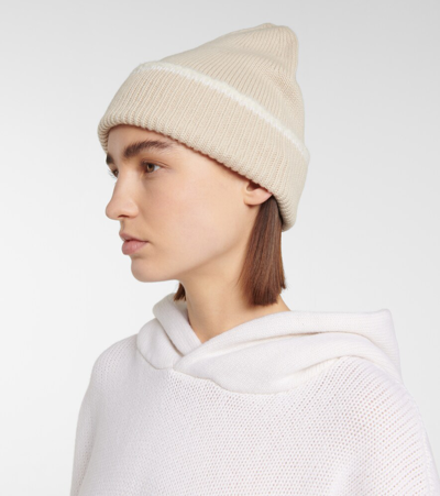 Shop Barrie Ribbed-knit Cashmere Beanie In Beige