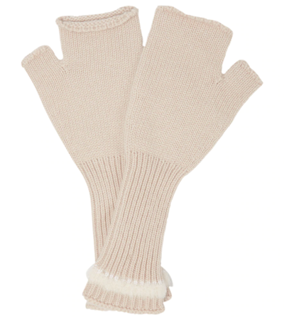 Shop Barrie Fingerless Cashmere Gloves In Beige