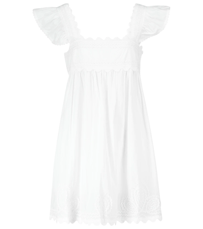 Shop Juliet Dunn Baby Doll Embroidered Cotton Mini Dress In White