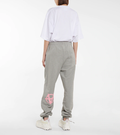 Shop Vetements Anarchy Cotton-blend Sweatpants In Grey Melange Baby Pink