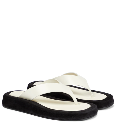 Shop The Row Ginza Leather And Suede Thong Sandals In Natural - Black