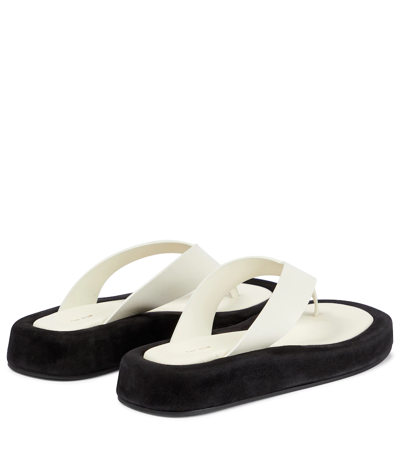 The Row Ginza Two-tone Leather And Suede Platform Flip Flops In Natural - Black