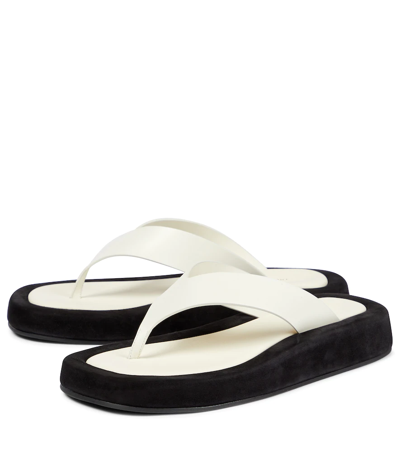 Shop The Row Ginza Leather And Suede Thong Sandals In Natural - Black