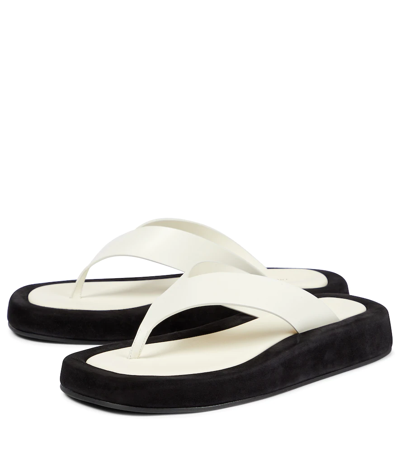 The Row Ginza Two-tone Leather And Suede Platform Flip Flops In Natural - Black