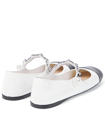 Miu Miu Ballerines En Cuir Vernis In Bianco+nero
