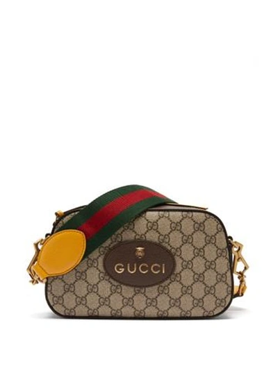 GUCCI VINTAGE GG LOGO COATED CANVAS & BROWN LEATHER CROSSBODY BAG
