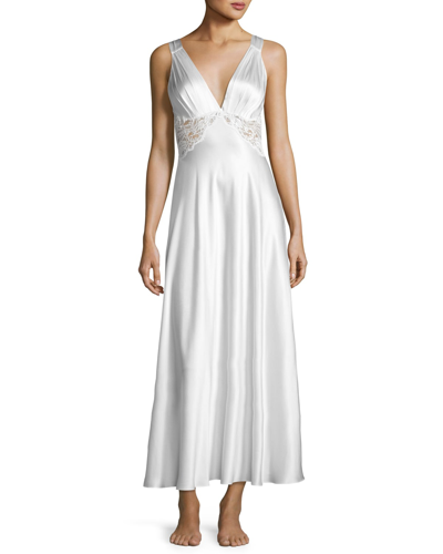 Shop Christine Lingerie Bijoux Lace-inset Silk Gown In Pearl