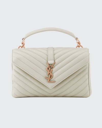 Shop Saint Laurent College Medium Flap Ysl Shoulder Bag In Quilted Leather In White