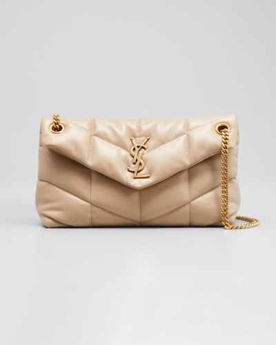 Shop Saint Laurent Loulou Ysl Small Puffer Shoulder Bag In 9207 Crema Soft