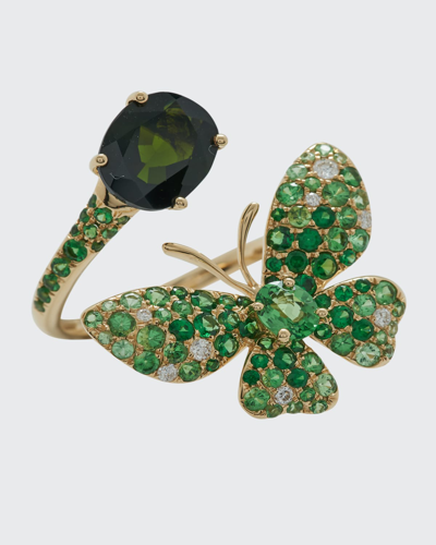 Shop Stéfère 18k Yellow Gold Green Ring From Butterfly Collection