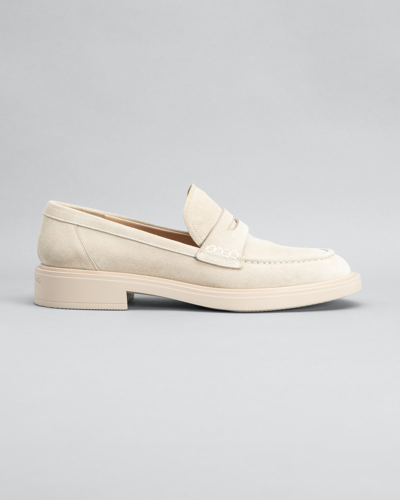 Shop Gianvito Rossi Suede Flat Penny Loafers In Mousse