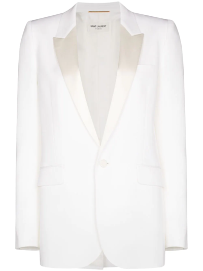 Saint Laurent White Tuxedo Jacket In Grain De Poudre In Neutrals