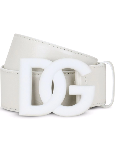 Shop Dolce & Gabbana Logo Buckle Belt In White