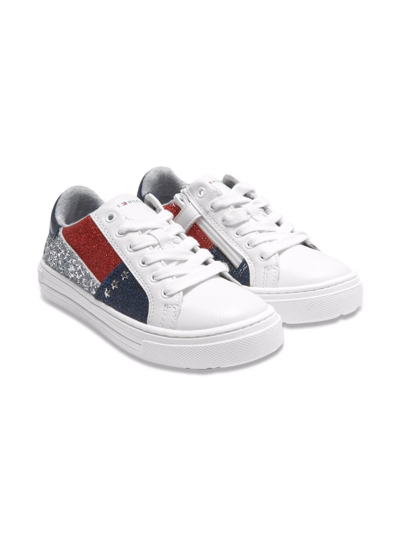 Shop Tommy Hilfiger Junior Teen Low-top Glitter Sneakers In White