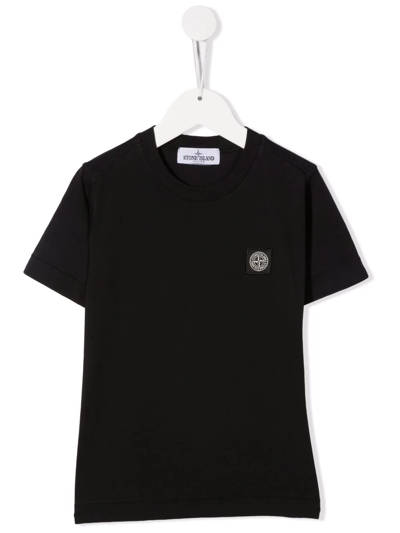 Shop Stone Island Junior Logo Patch Cotton T-shirt In Black