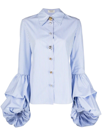 Shop A.w.a.k.e. Puff-sleeve Striped Shirt In Blue
