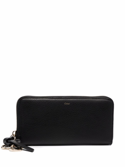 Shop Chloé Alphabet Zip-around Leather Wallet In Black
