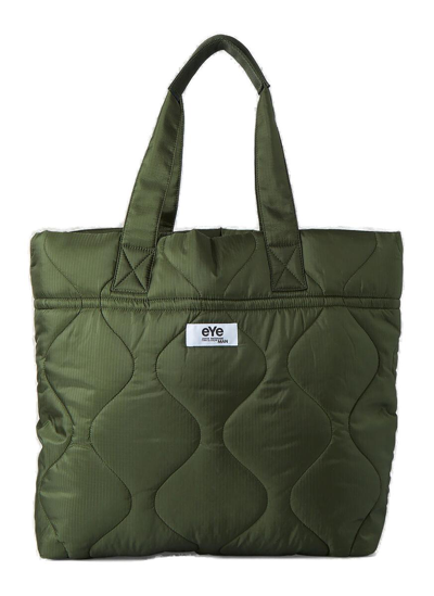 Shop Junya Watanabe Logo Patch Quilted Tote Bag In Green