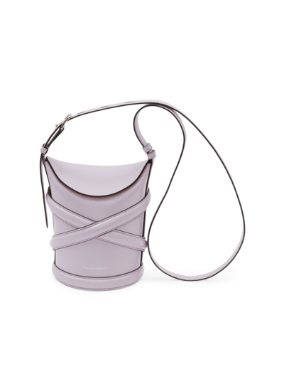 Shop Alexander Mcqueen Women's Small The Curve Leather Bucket Bag In Lilac