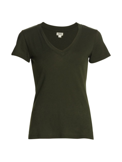 Shop L Agence Becca V-neck Cotton Tee In Army Green