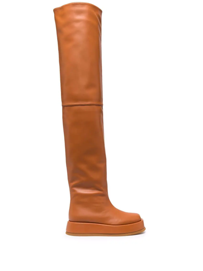 Shop Gia Borghini Rosie Thigh-high Leather Boots In Braun