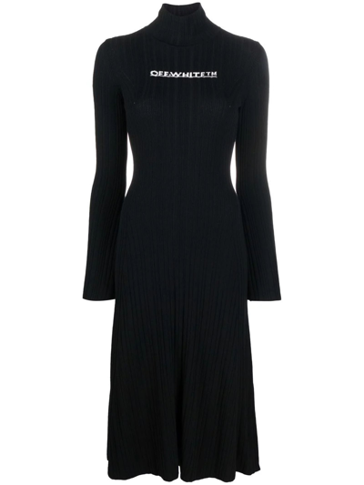 Shop Off-white Black Ribbed Knit Dress In Nero