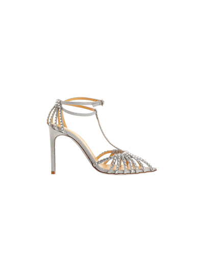 Shop Giannico Eve Strass 100 Sandals In Argento+argento