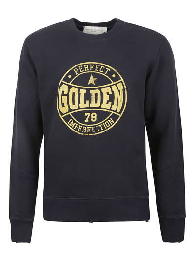 Shop Golden Goose Distressed Effect Logo Sweatshirt In Deep Blue/chai Tea